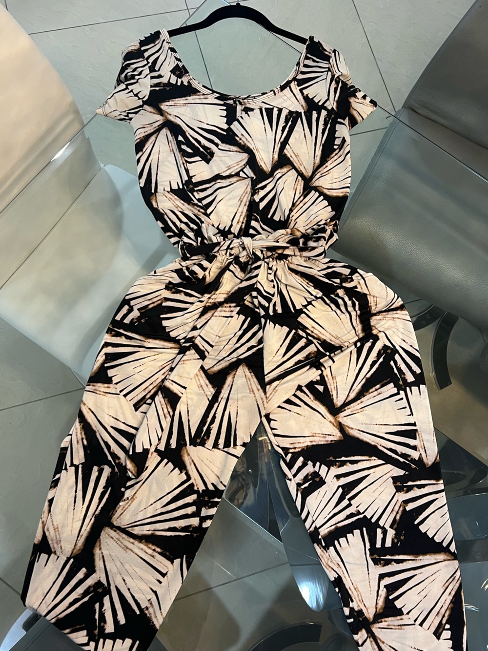 Black & Beige Abstract Print Jumpsuit size medium petite